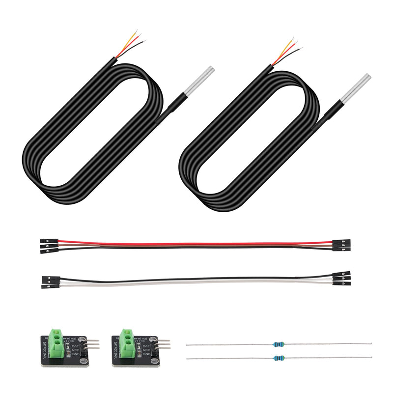 2 Piece Temperature Sensor Set, Waterproof DS18B20 Temperature Sensor with Resistor Needle Adapter Panel and DuPont Cable for Arduino and Raspberry Pi DIY Projects