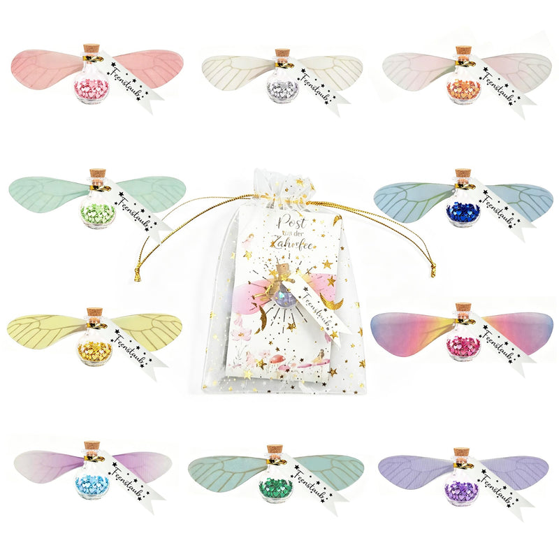 Tooth Fairy Gifts Girls with Greeting Card and Organza Bag - 10 x Magic Tooth Fairy Set with Flying Fairy, Lost Tooth Souvenir, Tooth Fairy Gift Magical Milk Tooth Surprise for Children Girls