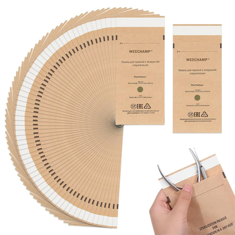 Pack of 50 Sterilisation Bags, Dental Tool, Self-Sealing Bag, Nail Art Cleaning Bag, Disposable Tools for Sterilisers, Autoclaves, 75 x 150 mm
