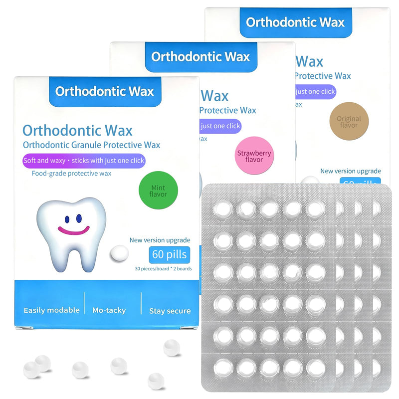 Pack of 180 Orthodontic Wax, Individually Packed, Relieves Irritation and Pain Caused by Friction of Braces, Suitable for Braces (Mint, Strawberry, Original)