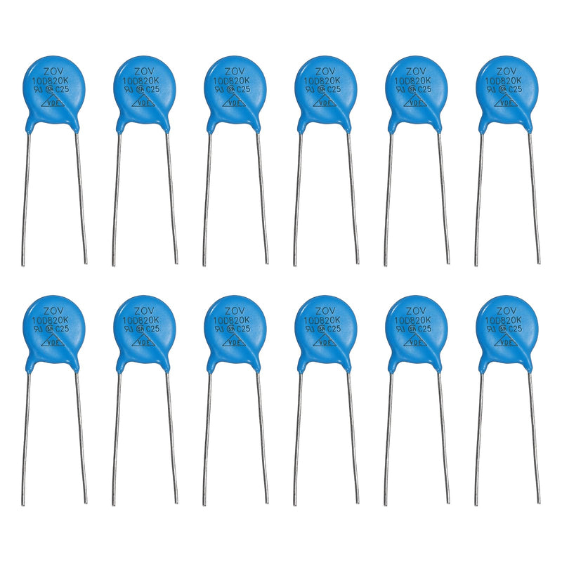 QUARKZMAN 12-piece Varistors 10D820K AC50V DC65V Round Varistor Blue | 10.5mm Diameter Radial Lead Disc Varistor, for Resistive Power Supply Industrial Plants