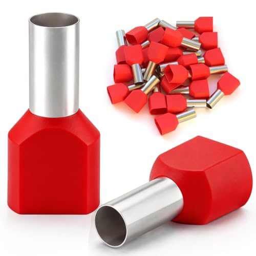 Twin Wire End Ferrules 10 mm² x 14 mm Insulated Cable End Ferrules Pack of | Double wire end ferrules PVC cable sleeves made of tin-plated copper 10mm² 14mm 25