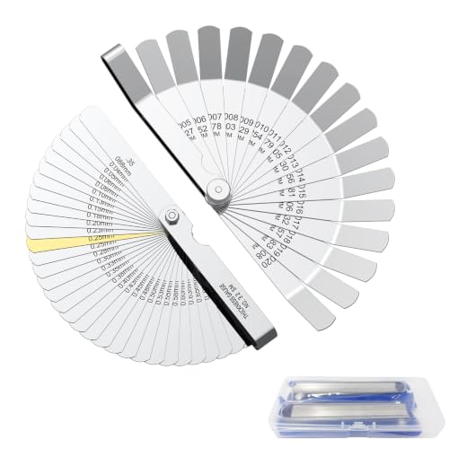 Set of 2 Feeler Gauge Set, 32 Sheets Straight Feeler Gauge and 16 Blade Offset Feeler Gauge, Stainless Steel Metric/Imperial Filler Gauge Set for Valves, Guitar, Spark Plug