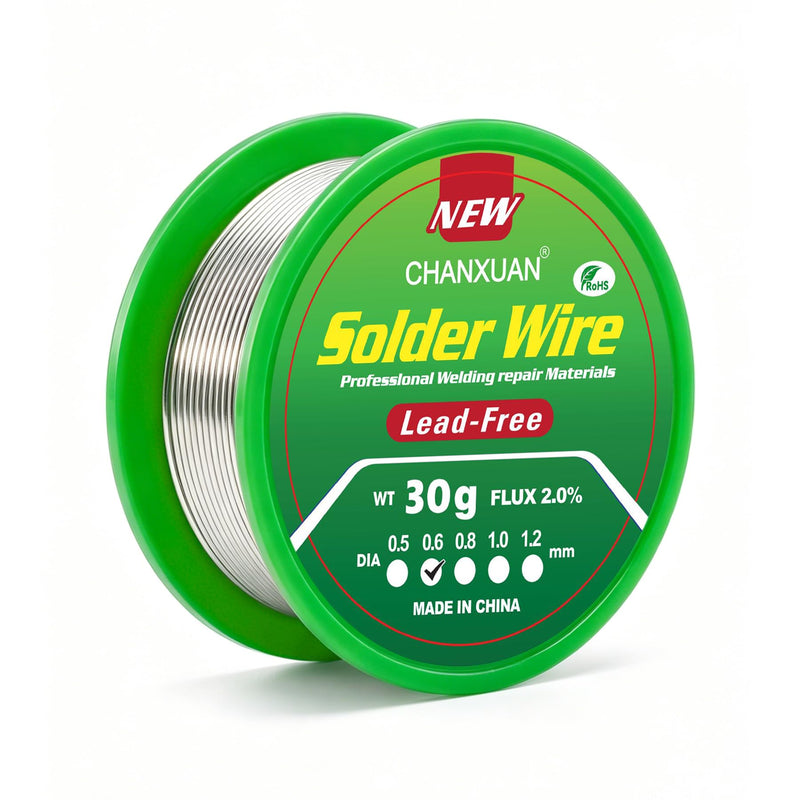 Lead Free Solder 0.6 mm, Sn99.3% Cu0.7%, 30 g Solder with Flux | Soldering wire with rosin core, for electric soldering repair and DIY