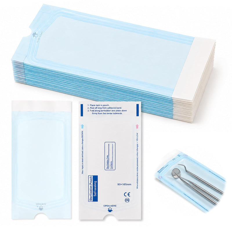 100 x Disposable Sterilisation Bags with SK Closure, Self-Adhesive, Steri Bags for Autoclaves (9 x 16.5 cm)
