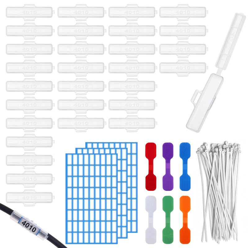 100 Stück Kabeletiketten Erkennungsbox, 4010, mit Kabelbinder & Etikett | Transparente Wasserdichtes Kabelkennzeichnung, für die Organisation und Kennzeichnung von Kabeln und Drähten