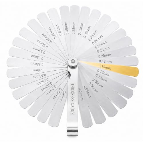 32 Blades Stainless Steel Feeler Gauge 0.04-0.88mm Precision Feeler Gauge with Metric and Imperial Scale, Feeler Gauge Valve Clearance for Engine, Mechanics and Tools
