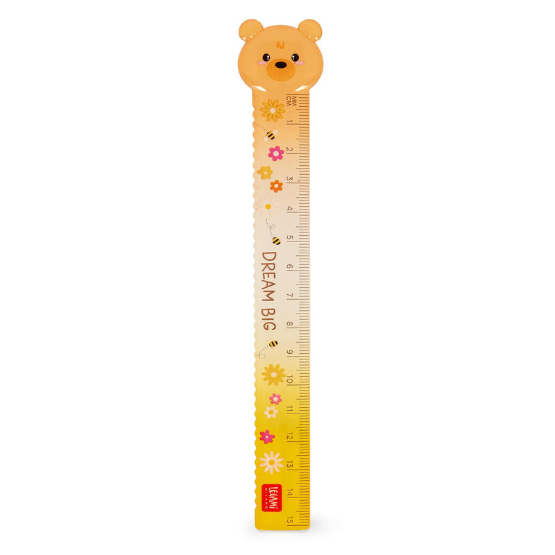 Legami - Teddy Bear Theme Ruler | For measuring, underlining and drawing sharp and precise lines, made of plastic, 15 cm