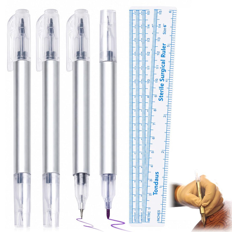 Tattoo Pen Set, Set of 4 Tattoo Stencil Pens with Fine Tip, Permanent Marker for Skin, Tattoo Marker Black, Skin-friendly Tattoo Pens for Artists