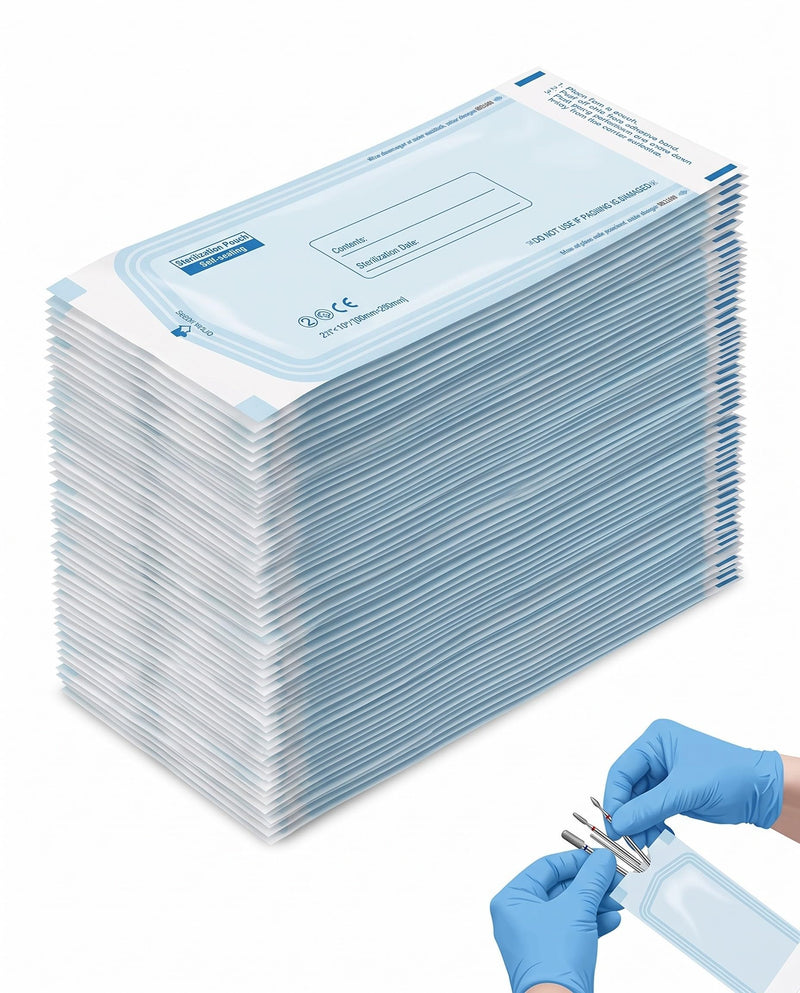 YUZNA 50x Disposable Sterilization Bags with SK Closure, 90x260mm, Self-Adhesive, Sterilization Bags for Autoclaves