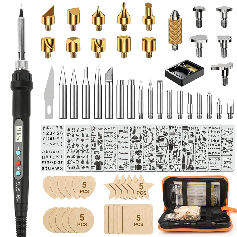 Pyrography Torch & Pyrography Soldering Iron Set 71-in-1, 80W LED Temperature Adjustable 180-500°C with Switch, Wood Burner for Engraving for Wood, Leather, DIY Art & Gifts - for Professionals & Hobby