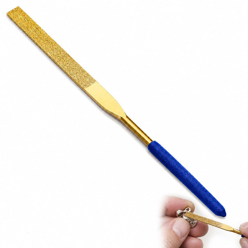Flat Diamond Needle File 9.5 x 180 mm, Titanium Coated with Non-Slip TPU Handle, Precision File for Metal, Stone, Wood, Plastic, Model Making