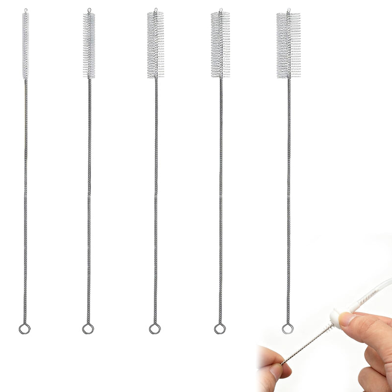 5-Piece Tube Brush Set with Wooden Handle - T-shaped Cleaning Brushes Diameter 8/12/15/20/25 mm - Stainless Steel Brushes for Drilling Holes, Pipes, Straws, Bottles, Kettles and Hard to Reach Place