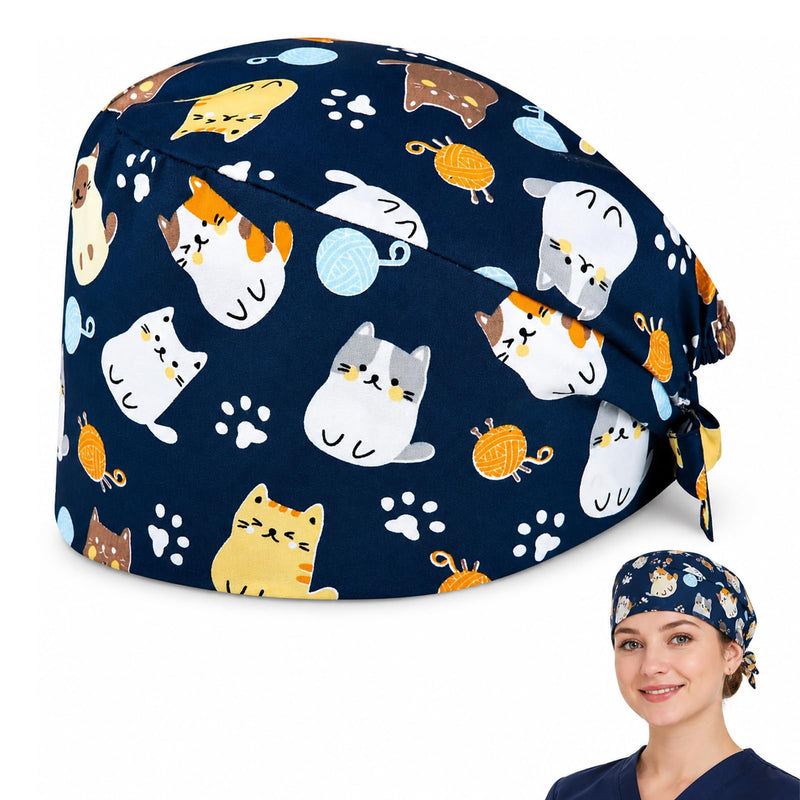 Surgical Cap for Cats, Scrub Cap, Cotton, Adjustable, Breathable, Reusable, for Women, Men, Dentists, Veterinarians, Clinics, Surgical Staff, Long Hair, 1 Piece
