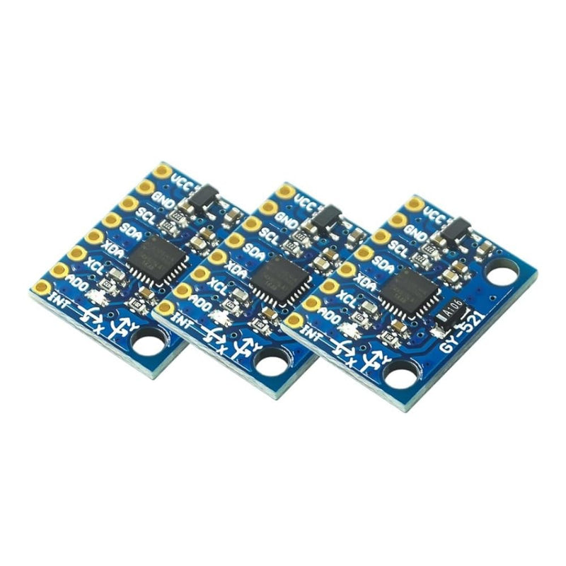 GY-521 MPU-6050 Gyroscope Module, 3 axes, accelerometer, 6 DOF 6-axis, 16-bit AD converter, data output IIC I2C, compatible with Arduino (3 pieces)