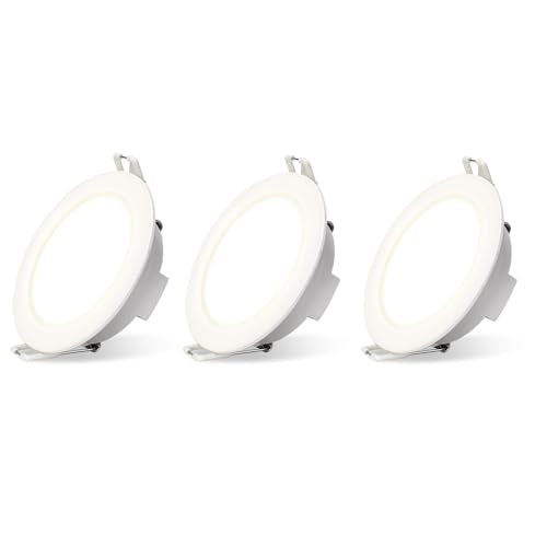 Aigostar LED Recessed Spotlights Flat 230 V 4.8 W LED Spotlights Bathroom IP65 Waterproof LED Recessed Lights, Natural Light 4000 K, Diameter 68 mm Hole Diameter, Round White, Set of 3 4000 K, 3 Pieces, Type B 4.8W，Weiß