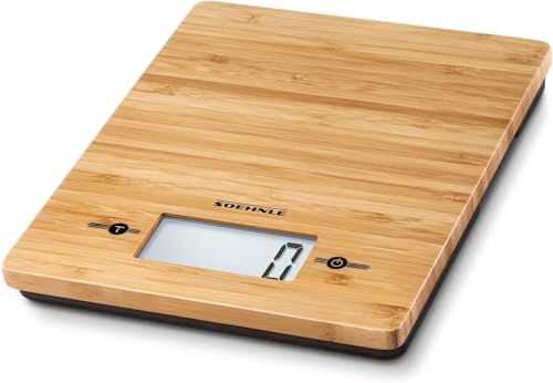 Soehnle Bamboo Kitchen Digital Food Scale, Natural Hygenic Bamboo Easy to Clean, Baking Scale size 20 x 16 cm, Scales for food with Useful Add and Weigh Function, Patented Sensor Touch Technology