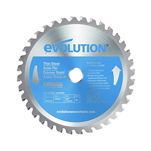 Evolution Power Tools T180TCT-68CS Circular Saw Blade - Carbide Tipped Metal Blade for Thin Steel, 180 mm Blue, Silver
