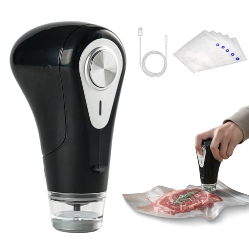 Vesta Precision Cordless and Manual Vacuum Sealer YJS60 for Home Use | Includes 5 Reusable Vacuum Sealer Bags | USB Rechargeable, Black, 3.3W
