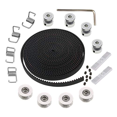 5M GT2 Timing Belt 6mm Width + 4pcs 20 Teeth 5mm Bore Belt Pulley Wheel + 4pcs Idler + 4pcs Tensioner Spring Torsion + 2pcs Gear Clamp Mount Block with Allen Wrench for 3D Printer RepRap