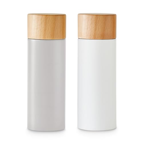 Salt and Pepper Mill-Set Made from Wood with Durable Ceramic Grinder, Wooden Spice Grinder Set with Adjustable Fineness Settings - Grey/White Grey,white