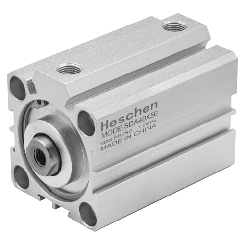 Heschen Pneumatic Compact Aluminum Air Cylinder SDA 40-50 Bore: 40mm Stroke 50mm 1/8 PT Port Size Double Acting (50mm Stroke) 50mm Stroke