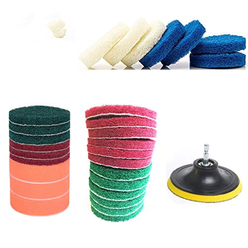 HUAWELL 29 Pieces Drill Brush Attachments Set,Scrub Pads & Sponge-Power Scrub Pad Cleaning Kit-Cleaning Kit for Bathroom Surface, Grout, Tub, Shower, Kitchen, Auto,Tile, Corner