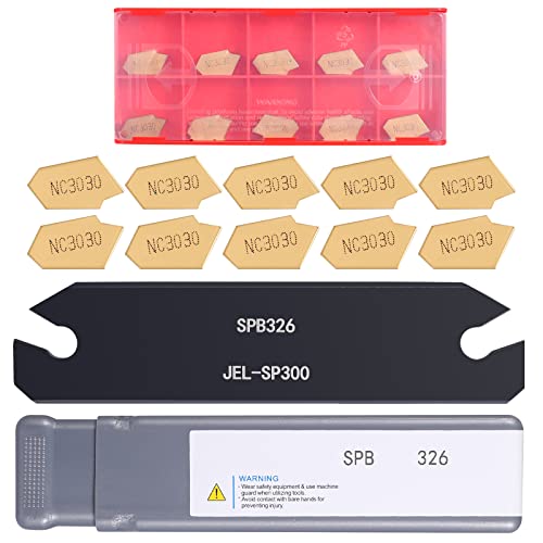 11PCS Lathe Parting Tool Kit SPB326 Cut Off Holder with 10pcs Carbide Inserts Black-type 3