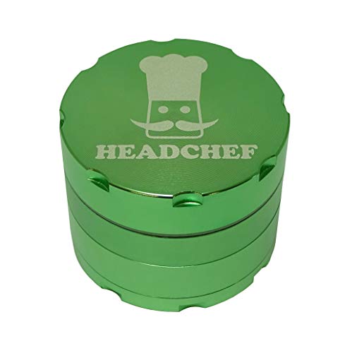 Headchef Razor 4 Piece Metal Herb Grinder with Sifter Scraper, 50mm (Green)
