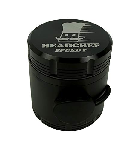 Headchef Speedy 50mm, 4 Piece Grinder, Quick Release of Herbs, Metal Herb Grinder with Sifter Scraper (Black) Black