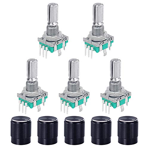 5 Set 360 Degree Rotary Encoder Code Switch Push Button EC11 Digital Potentiometer with Switch 5 Pin Handle Length 20mm and Knob Cap for Arduino Electronics Projects