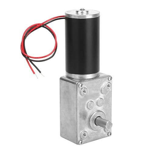 12V 8mm Shaft Worm Gear Motor, High Torsion Low Noise Metal Electric Turbo Speed Reduction Motor with Ball Bearing(12V 50RPM)