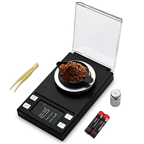 UNIWEIGH Milligram Scale 50g/0.001g,Precision MG Scale for Powder Medicine 50g scale+50g cal weight