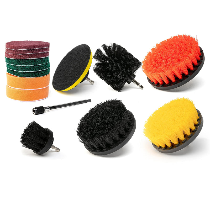 Neiko Drill Attachment Set | 15 Pieces | Polishing, Buffing, Scouring Cleaning Round Pad for Carpets | Power Scrub Brush for Toilets | Long Reach Extension Included, Multicolor