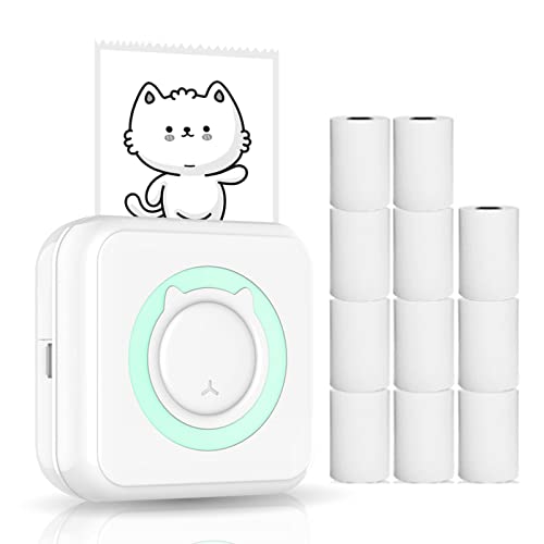 Pocket Printer,Mini Portable Bluetooth Wireless Paper Photo Printer Lechnical All-in-one Photo Printer Multifunction Thermal Printer for Smartphone with 11 Paper Rolls 57mm Compatible with iOS Android Blue