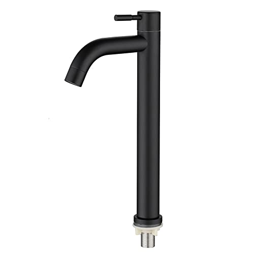 Bathroom Sink Tap, Stainless Steel Single Handle Tap, Elegant and Retro Design Black Matte Frosted Faucet Basin Tap for Bathroom Washroom (L)