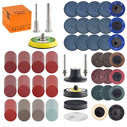 Tshya VPS27001 270Pack 2inch Sanding Discs Pad Variety Kit for Drill Grinder Rotary Tools Die Grinder Accessories with 1/8 inch&1/4 inch Shank Backer Plate, Sanding Pads Includes 36-3000 Grit,Blue Mix 270Pack