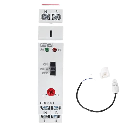GEYA Twilight Switch Photoelectric Timer Light Sensor Relay Auto ON Off Din Rail(AC110V-240V) AC110V-240V Grb8-01