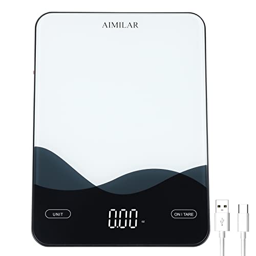 Chargeable Digital Kitchen Food Scale - AIMILAR LED Display 22lb Food Weight Scales for Baking Cooking USB-C Rechargeable Ounces and Grams 1g/0.1oz Tempered Glass XX