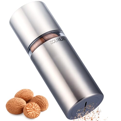 Nutmeg Grinder Mill with Storage Container for Fine Nutmeg Powder - Silver
