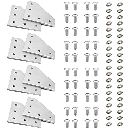 2020 Aluminum Extrusion Corner Bracket L-Shaped Connector Bracket 8PCS +40Pcs M5 Nuts+40Pcs M5x8mm Hex Socket Cap Screw for 2020 Aluminum Profile 3D Printer Connector Silver 20L