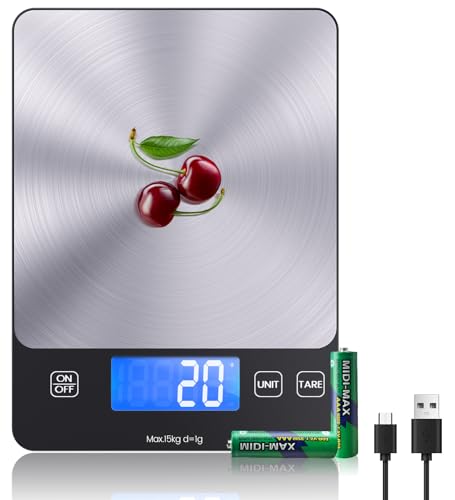 【 USB C Rechargeable & 15 Kg】Digital Kitchen Scale B19