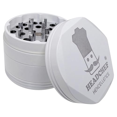 Hexcellence Silk Touch Ceramic Coated Metal Herb Grinder with Sifter – 4 Piece, 55mm White