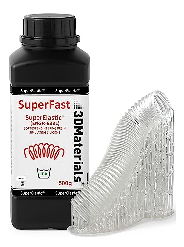 SuperElastic 3D Printer Resin, Softness 60A Simulating Soft Silicone, Made in Korea by 3DMaterials (500g, Clear) 500g
