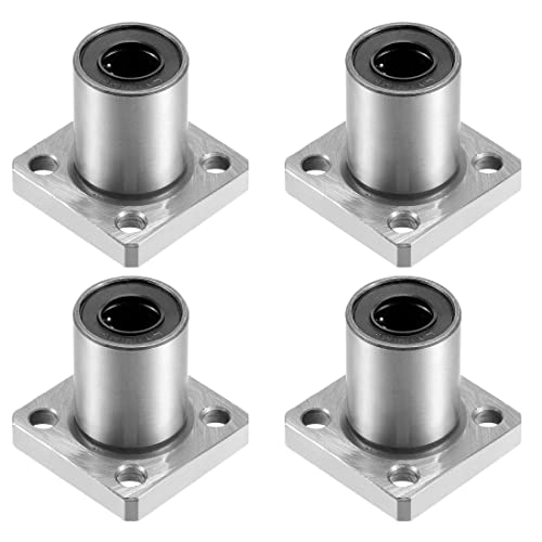 HiPicco Linear Ball Bearings, LMK10UU 10mm Square Flange Linear Motion Bushing Double Side Rubber Sealed for 10mm Linear Shaft CNC Machine 3D Printer 4 Pack