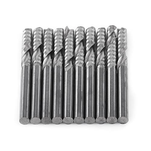Dioche Single Flute End Mill, 10pcs Single Flute End Mill Cutter CNC Tool Bits 3.175mm Diameter 22mm Cutting Edge Length