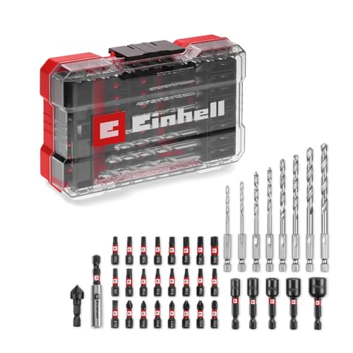 Original Einhell M-CASE 39-piece impact-resistant accessory set (25 mm bits, metal drill bits, 60 mm bit holder, socket spanner, countersink incl. storage box) 39-piece bit set 25 mm incl. metal drill bit