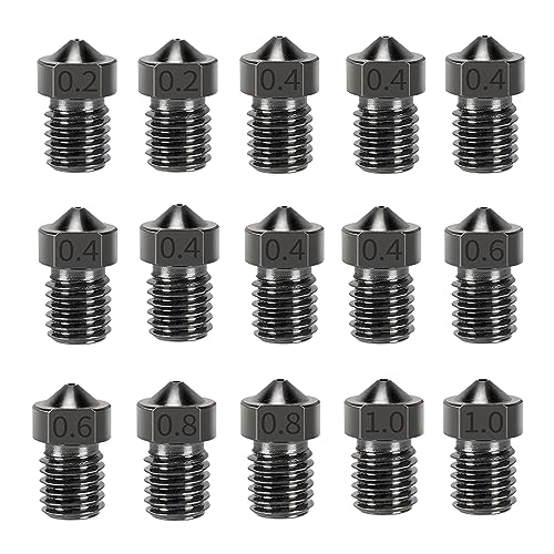 15pcs Hardened Nozzle Set for Anycubic Kobra 3D Printer, 7pcs 0.4mm Nozzles and 2pcs 0.2mm, 0.6mm, 0.8mm, 1.0mm Wear-resistant Nozzle Set for Anycubic Mega, Mega X, Chrion, Kobra Neo For Mega Hardened