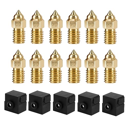 12 Pieces Brass Nozzles and 5 Pieces Silicone Socks for Ender 3 V3 SE, Ender 5 S1, 3D Printer Parts, High Speed M6 0.4mm Nozzle Set for Ender 3 V3 SE, Ender 5 S1, Ender 7