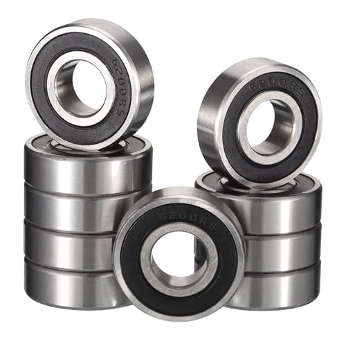HiPicco 6200-2RS Deep Groove Ball Bearings, ID 10mm x OD 30mm x Width 9mm Double Rubber Sealed Ball Bearing Pre-Lubricated Chrome Steel Z2 Lever 10pcs 6200-2RS 10x30x9mm